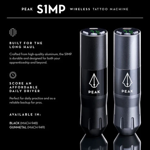Peak S1-MP Wireless Tattoo Machine – 3.5mm Stroke, USB-C, Aluminum Body